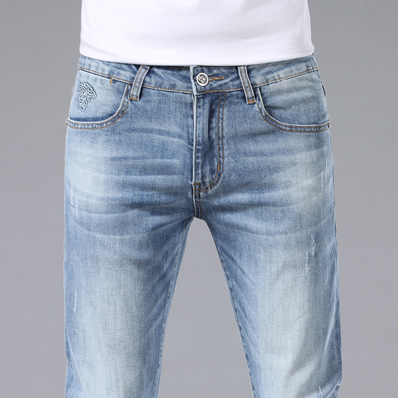 Jeans pour hommes printemps été mince coupe ajustée marque européenne américaine haut de gamme petit pantalon droit Double F Q9550-3