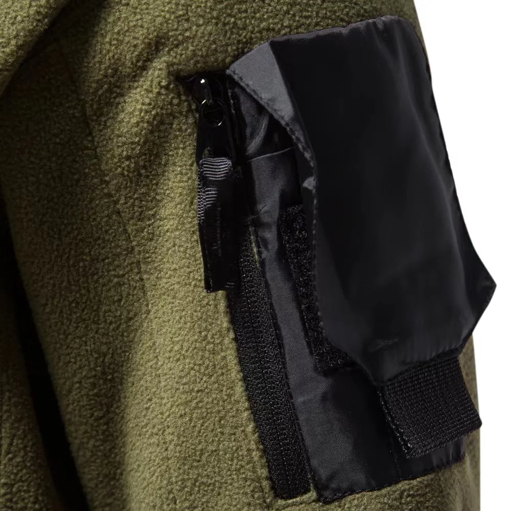 Autumn Winter New Men's Outdoor Tactical Hooded Zipper Splice Fleece Topps Solid Color Fleece Warm Sweatshirt för manliga kläder