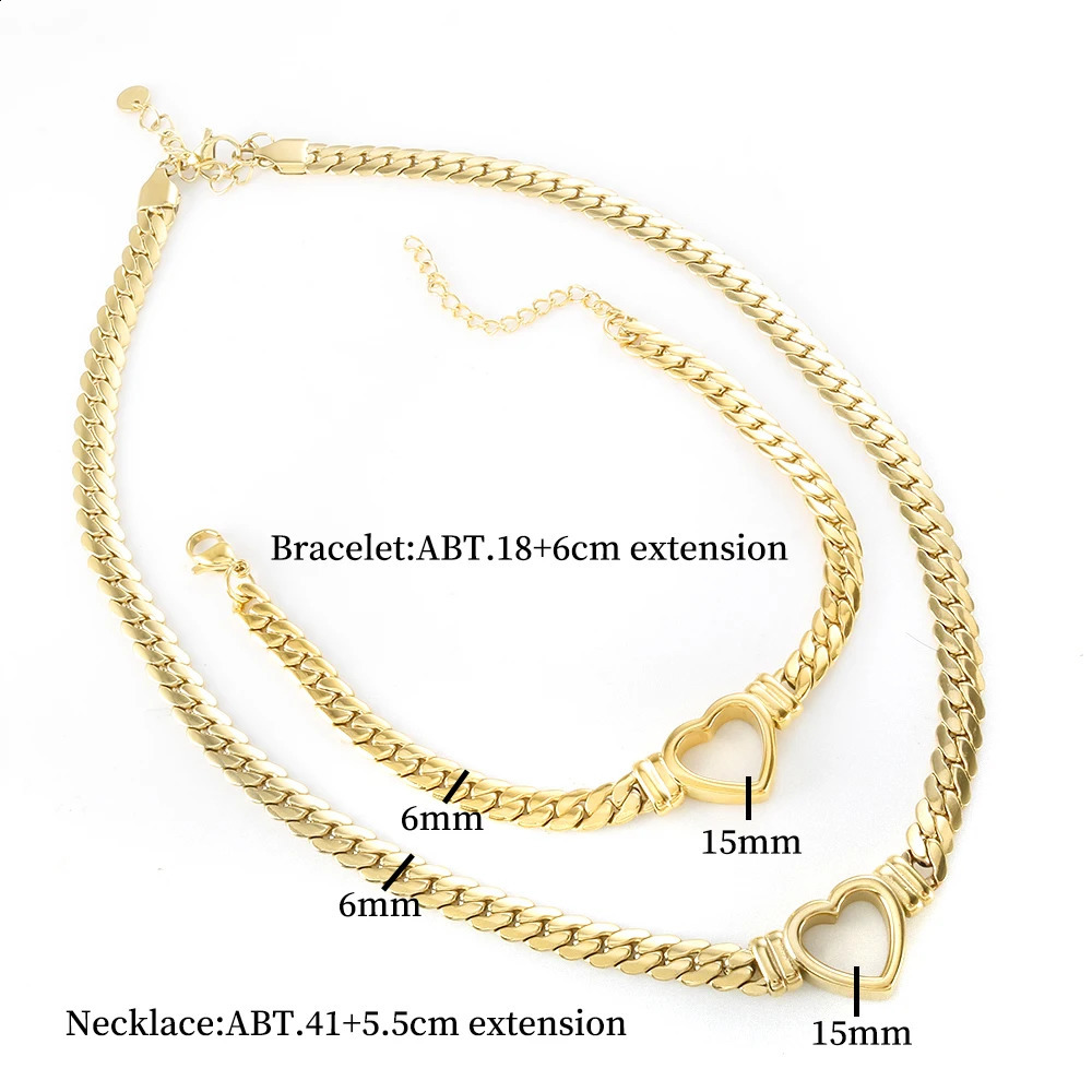 Ensembles de bijoux de mariage Zmfashion plaqué or étanche en acier inoxydable ensemble de luxe amour coeur forme chaîne collier bracelet à ongles pour les femmes 231118