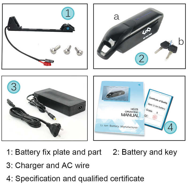 Batterie de vélo électrique 36V, 17,5 ah, 15ah, 13ah, 18650, cellules Sanyo, à dégagement latéral, pour moteur 500W, 350W, 250W, BBS01, BBS02