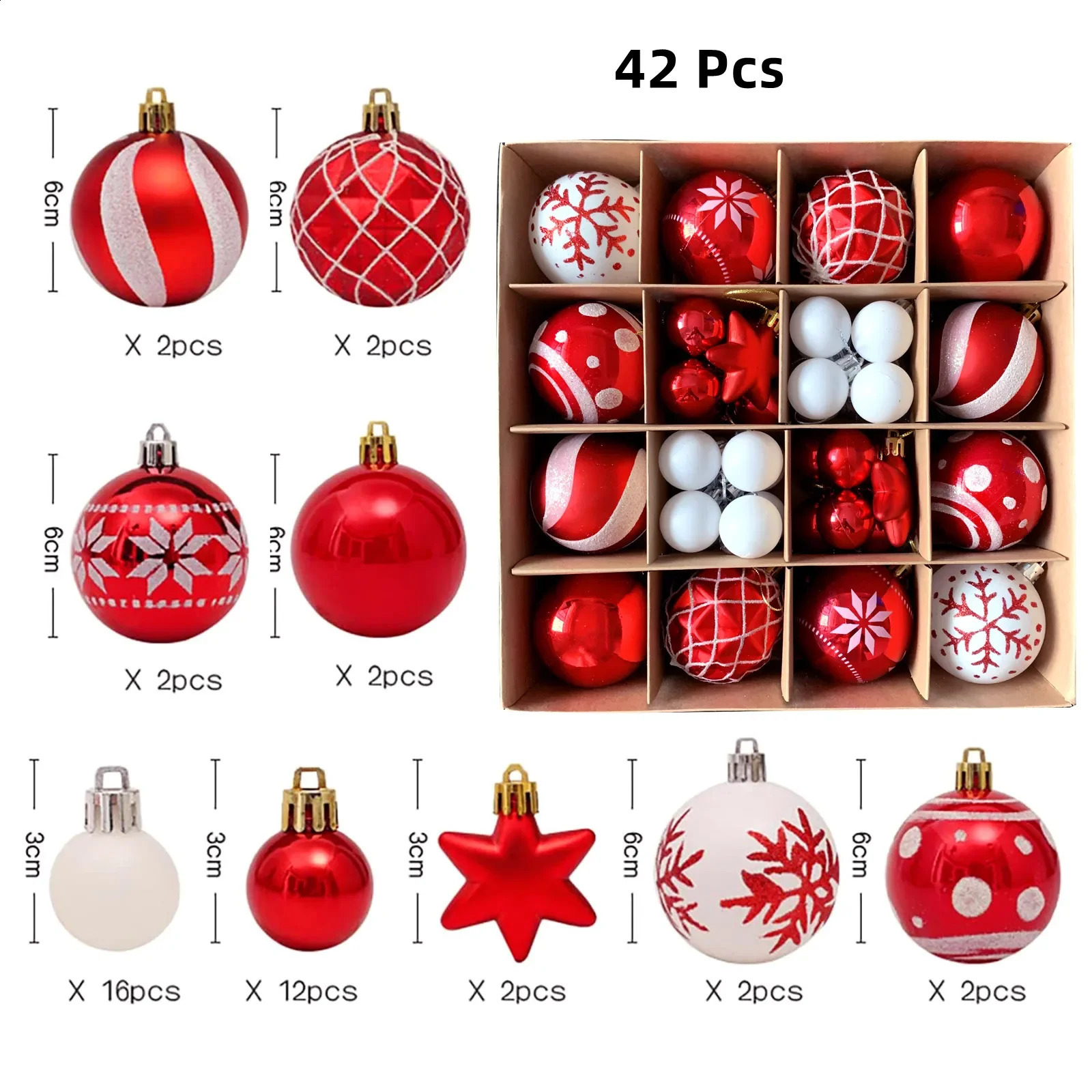 Julekorationer 42st Ball Ornaments Colored Plastic Shatterproof Xmas Baubles Set For Tree Hanging 3 6cm 231118