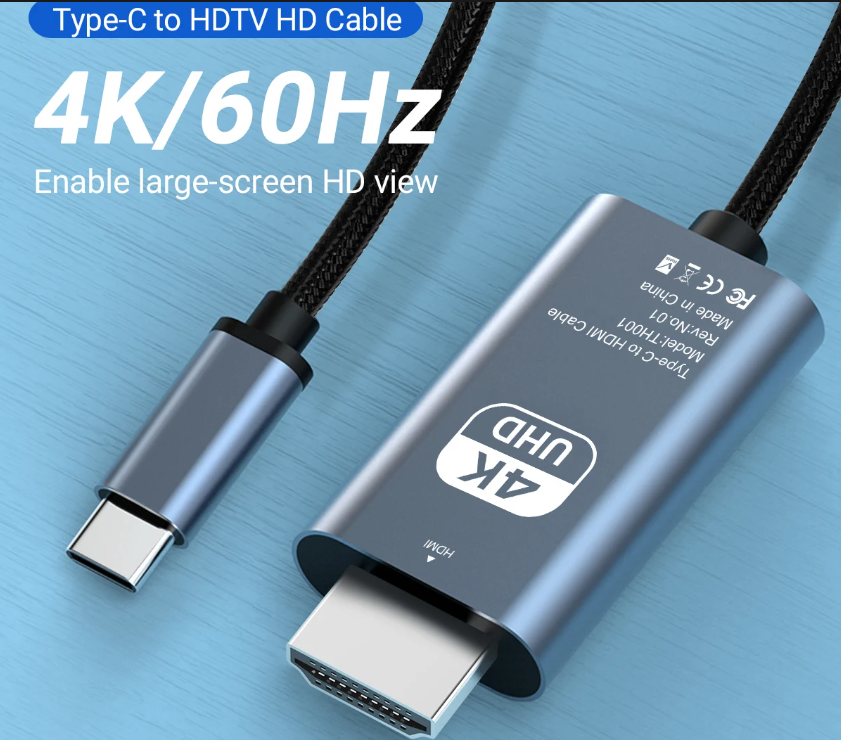 2m USB C - HDMI Kablosu 4K60Hz 6.6 ft Ultra Yüksek Tanım 1080p USB 3.1 Tip C HDMI Dönüştürücü Döküm Kablosu Ev Ofis için