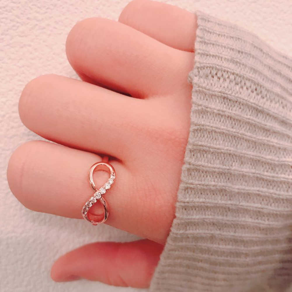 Band Rings Design Infinity Rings for Women Rose Gold Color Crystal Zircon Couple Statement Ring for Girls Fashion Jewelry Accessories R407