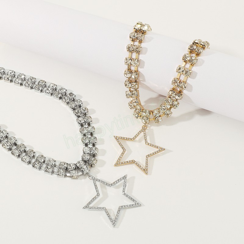 Colliers ras du cou en strass couleur argent pour femmes, colliers en cristal étoile géométrique, bijoux de mariage, cadeaux de fête