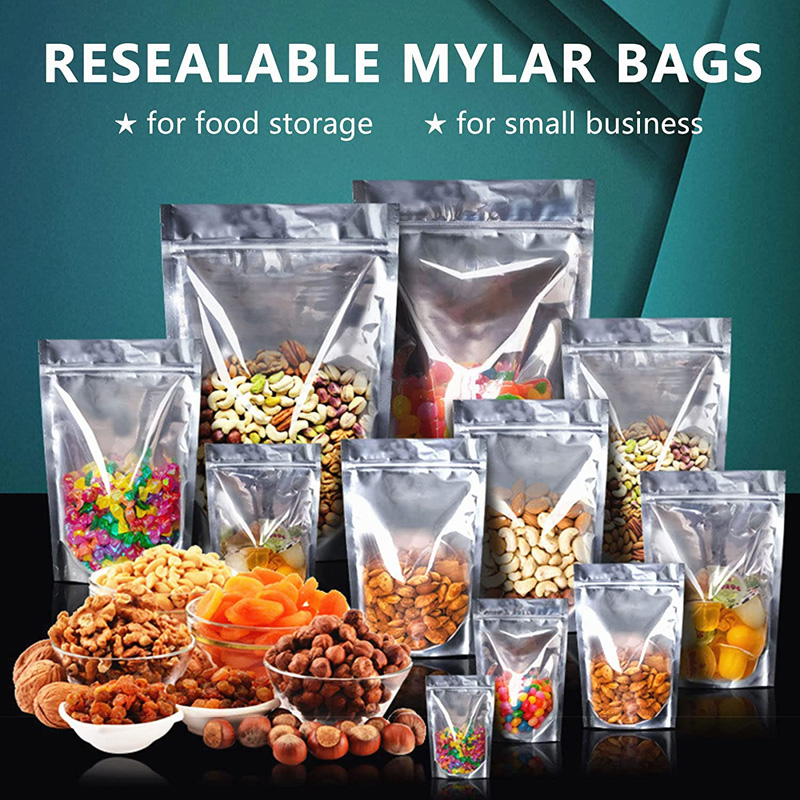 Mylar Tags for Food Storage Hersluitbare Clear Mylar Bags Stand Up Zakken Grote geurbestendige opbergzakken voor kleine bedrijven LX5556