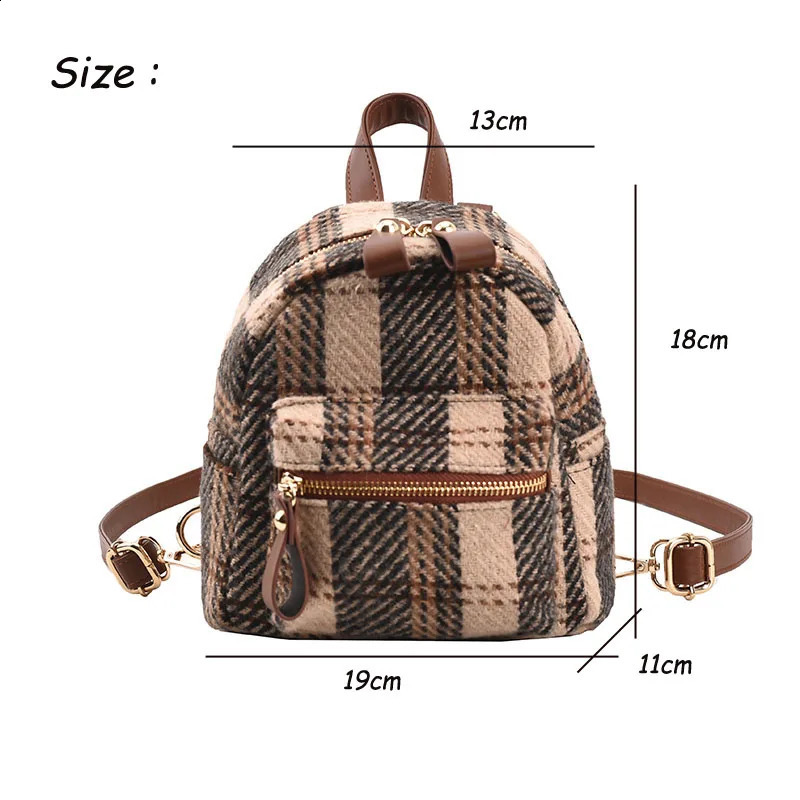 Borse da scuola 2023 Inverno Plaid Nylon Zaino da donna Studenti coreani Zaino piccolo Campus Stripe Style Moda Ragazze Viaggi 231118