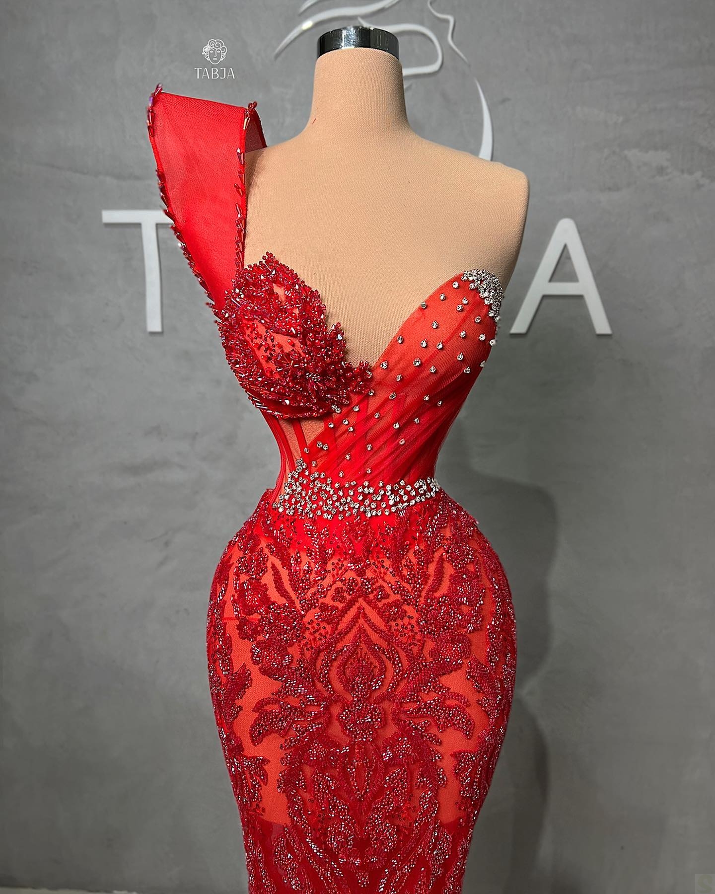 Exquise Red Mermaid Prom Dresses One Schouder V Neck Party Jurken Beading Lace Custom Made Evening Jurk