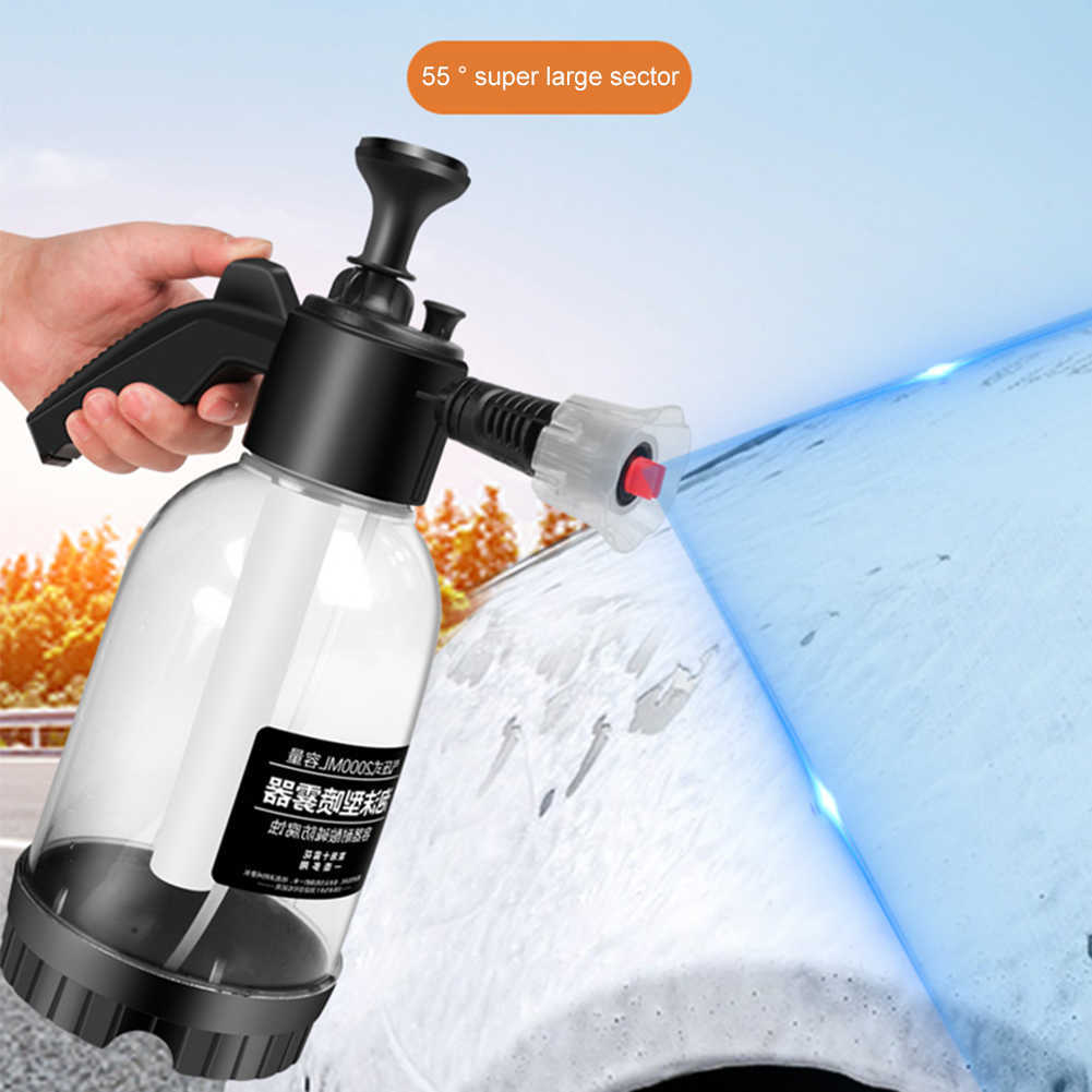 Atualização Pulverizador de espuma com bomba manual de 2L com 2 tipos de bico Canhão de espuma pneumático manual para lavagem de carro com garrafa de spray para limpeza de janelas de carro