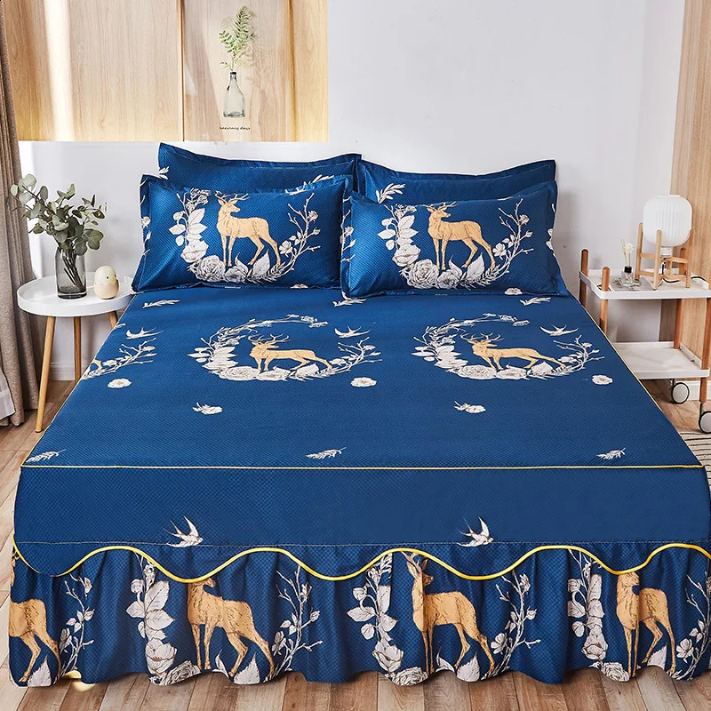 Bedding sets Four Seasons Wedding Bed Skirt Mattress Protector Cover Set 2 Pillowcase Queen Sheet 231118