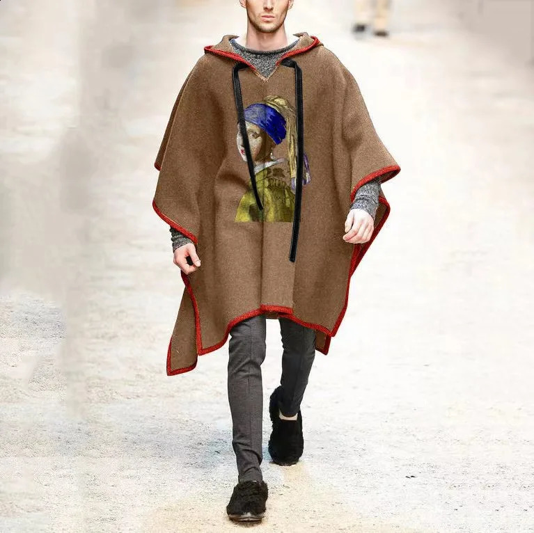 Men's Fur Faux Fur Fashion Style High Quality Men's Cape Shawl Pullover Cape Woolen Jacket Trend Men Outwear 231101
