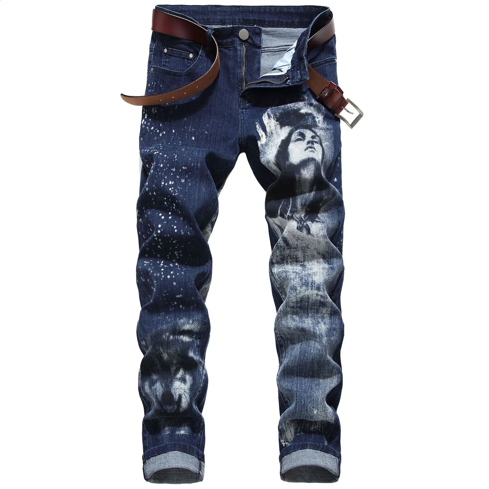 Jeans pour hommes FUAMOS mode personnalisée 3D imprimé Stretch coréen jean hommes modèle de rue européen américain coupe ajustée Denim pantalon 231118