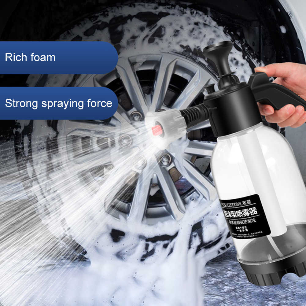 New New 2L Hand Pump Foam Sprayer W/2 Types of Nozzle Hand Pneumatic Foam Cannon Snow Foam Car Wash Spray Bottle Car Window Cleaning