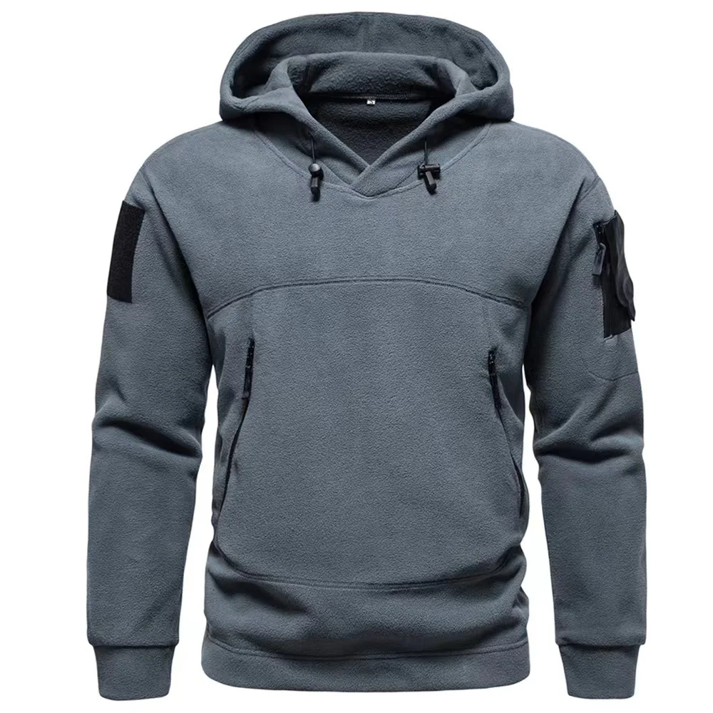 Autumn Winter New Men's Outdoor Tactical Hooded Zipper Splice Fleece Topps Solid Color Fleece Warm Sweatshirt för manliga kläder