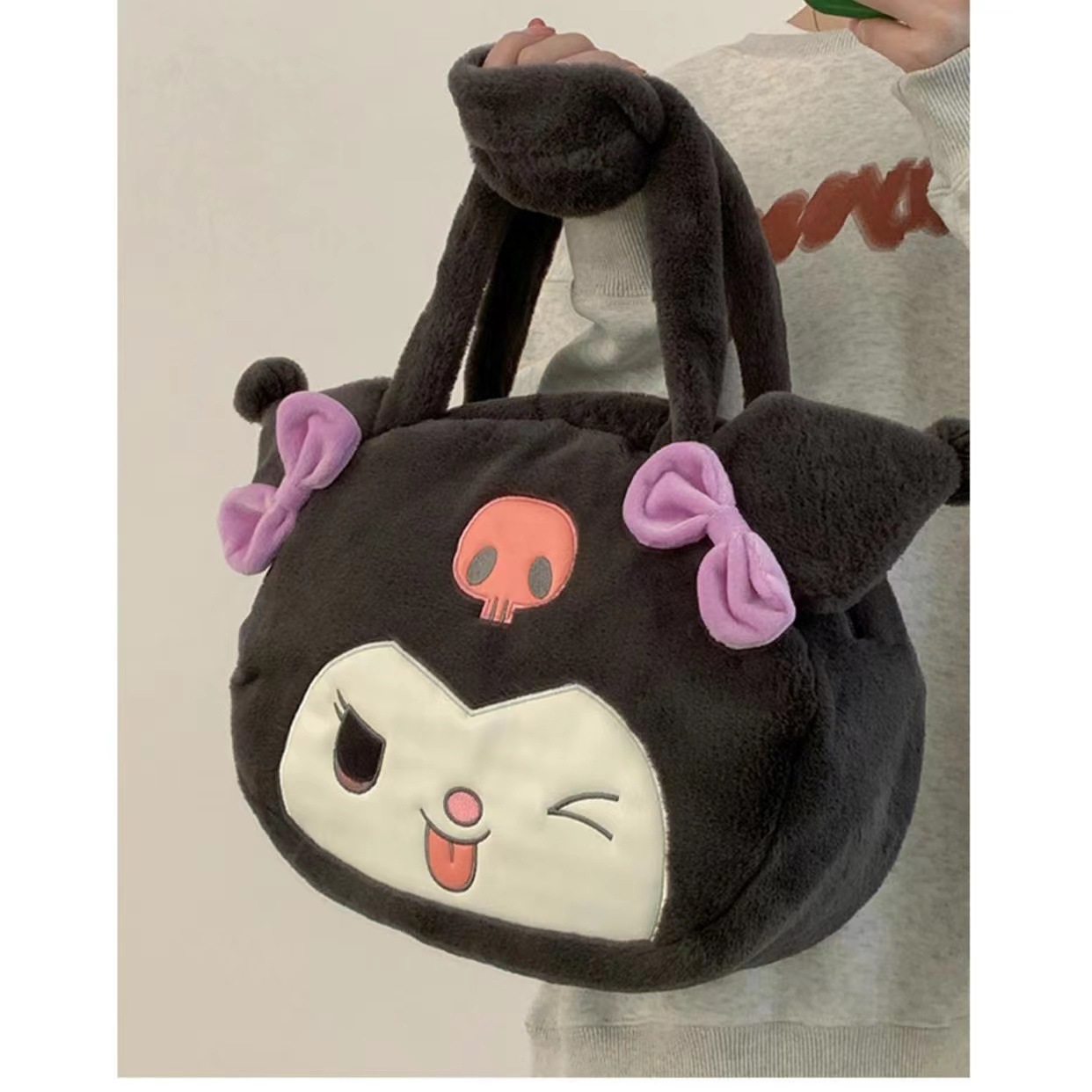 Kawaii Black Purple White Big Eye Plush Shoulder bag Girl Cute Soft Accessories Zipper Shoulder Bag Girls Birthday Gift Big Capacity