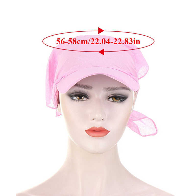 Fasce Donna Berretto a tesa Visiera parasole con berretti turbante pre-legati Sciarpa testa Hijab Soild Colore Spiaggia musulmana Moda femminile Cappello da esterno Y23