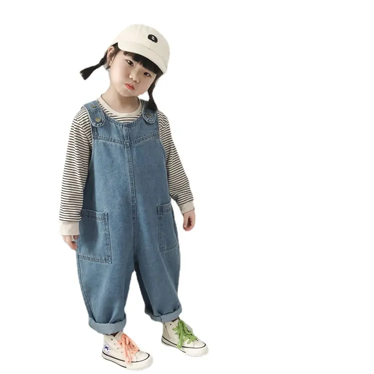 Spring Autumn Baby Kids Denim Jumpsuits pojkar flickor jeans övergripande onesies rompers barn avslappnad hängdräkt jumpsuit