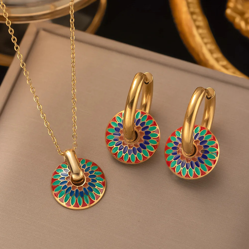 Conjuntos de jóias de casamento moda trevo de quatro folhas de aço inoxidável brincos colar conjunto para mulheres sorte turca olhos azuis gota pingente daywear 231118