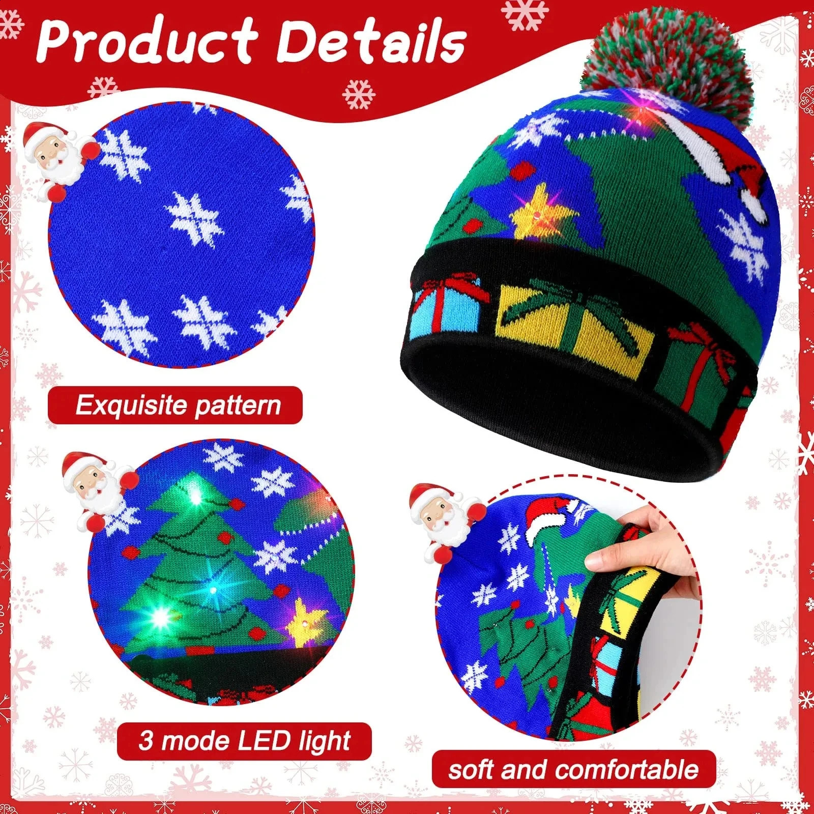 Kapelusze imprezowe 2024 LED Christmas Hat Creative Flashing LED LED KNITED Snowman Winter Warm Color Cap Prezent 231118