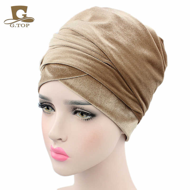 Bandas de cabeça Novo luxo plissado de veludo magia hijab hijab enrolar um tubo extra longo indiano lenço de cachecol y23