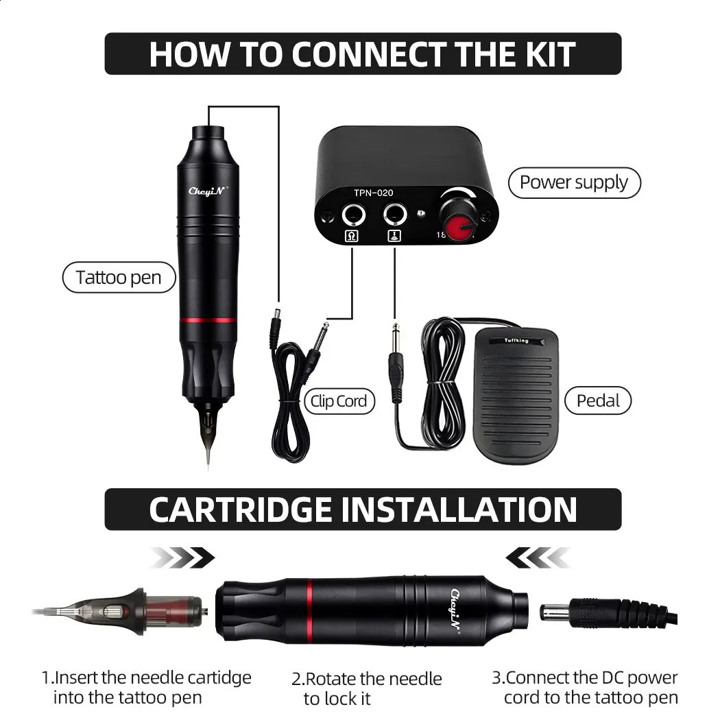 Kit tatuaggi macchinetta tatuaggi Set completo Kit penne macchinetta rotativa wireless tatuaggi Interfaccia DC con aghi cartucce Set tatuaggi trucco permanente 231118