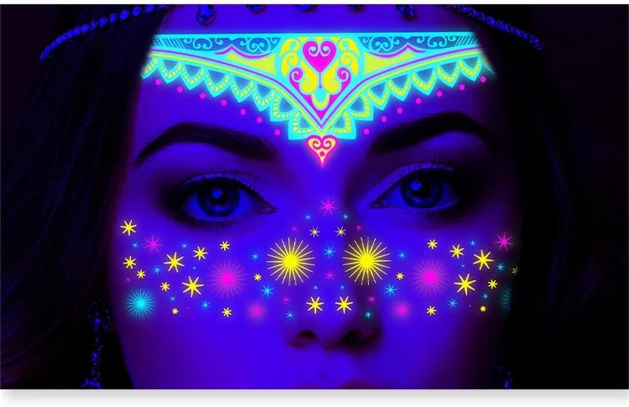 Новые временные татуировки наклейки музыкальный фестиваль флуоресцентная бабочка водостойкая наклейка для лица макияж мяч неоновая татуировка наклейка