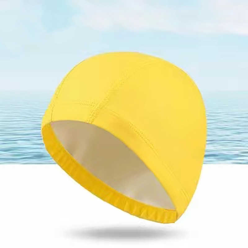 Swimming caps PU Waterproof Swimming Caps for Men Women High Elastic Pool Swimming Hat Solid Color Ear Protection Long Hair Bathing Swim Caps P230418