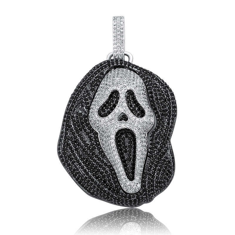 Ghost Skull Gepersonaliseerde Hip Hop hanger ketting Volledig CZ Stone Cubic Zirkon Grote skelet Charm sieraden Accessoires 14K Echt goud geplaatst hiphop collier party cadeau