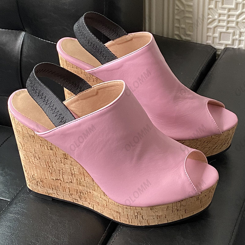 Olomm Yeni Varış Kadınlar Yaz Platformu Slingback Sandalet Kamaları Topuklu Peep Toe Güzel Siyah Butik Ayakkabı Bizi Boyut 5-20