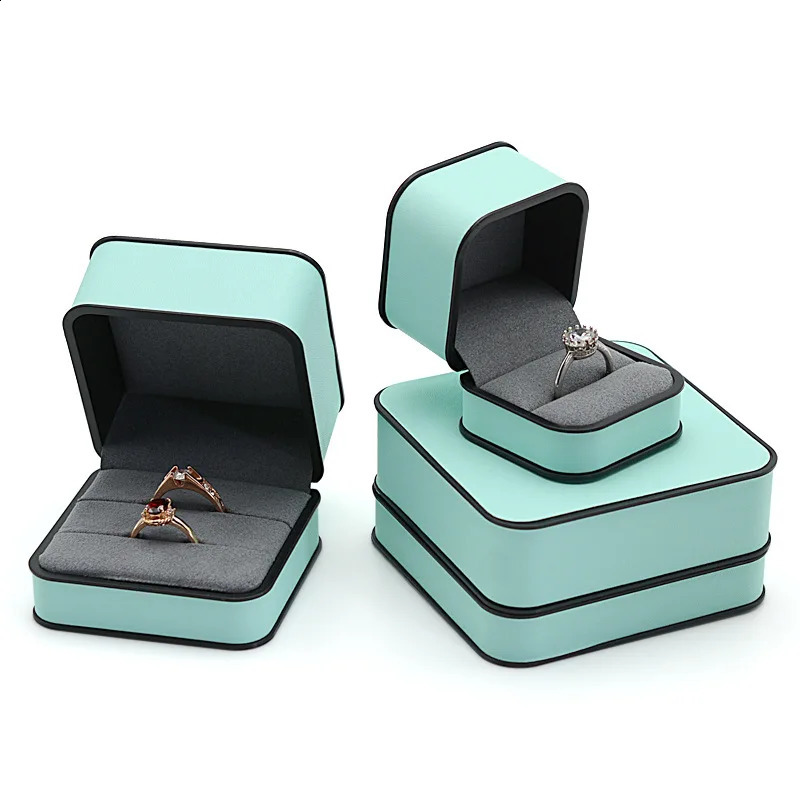 Caixas de jóias caixa de alta qualidade pu couro moda canto redondo borda preta anel colar aba embalagem para negócios 231118