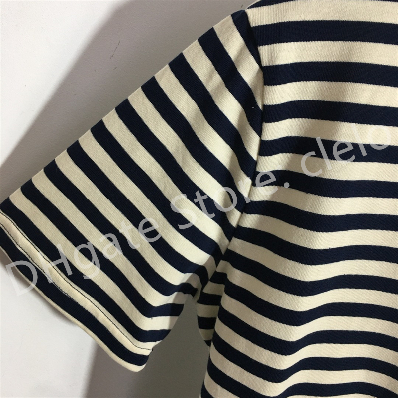 Hauts à la mode Stripe Sequin Logo T-shirt à manches courtes en coton pour femmes Beige Blanc Noir Stripe S M L