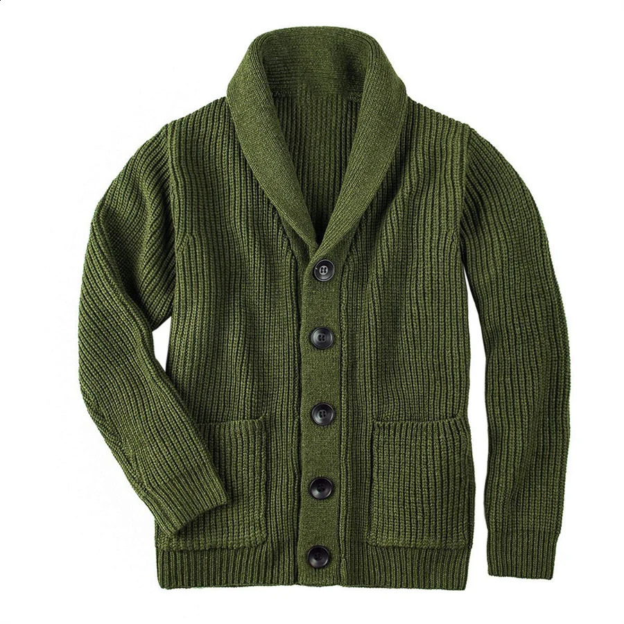 Pulls pour hommes Army Green Cardigan Hommes Bouton-Up Pull Automne Hiver Manteau tricoté Épais Chaud Casual Solide Streetwear Vêtements de mode pour hommes 231118