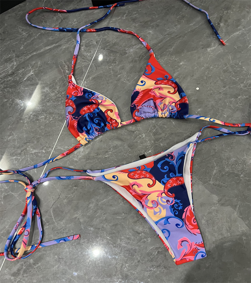 Bikinis Set Kadınlar Ayrı Mayo Askı Çiçek Baskı Üçgen Çantası Seksi Bikini