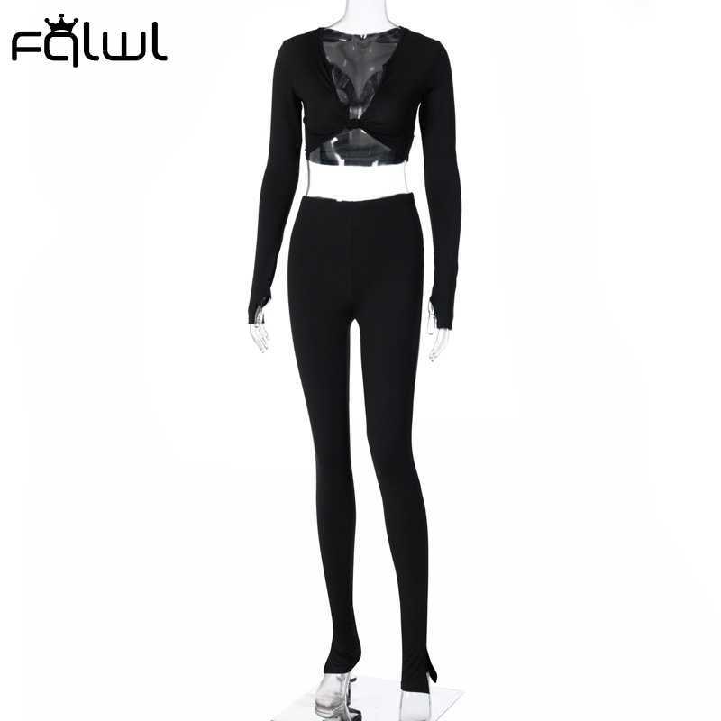 Women's Tracksuits FQLWL Casual Summer 2 Two Piece Set Women Pink Outfit Long Sleeve Crop Top Leggings Women Joggers Matching Sets Ladies Tracksuit P230419