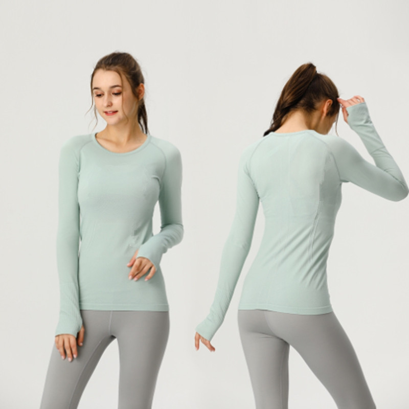 LL Align Yoga de mujer de manga larga Color sólido desnudo deportes que moldea la cintura apretada Fitness suelta ropa deportiva para correr para mujer 313j