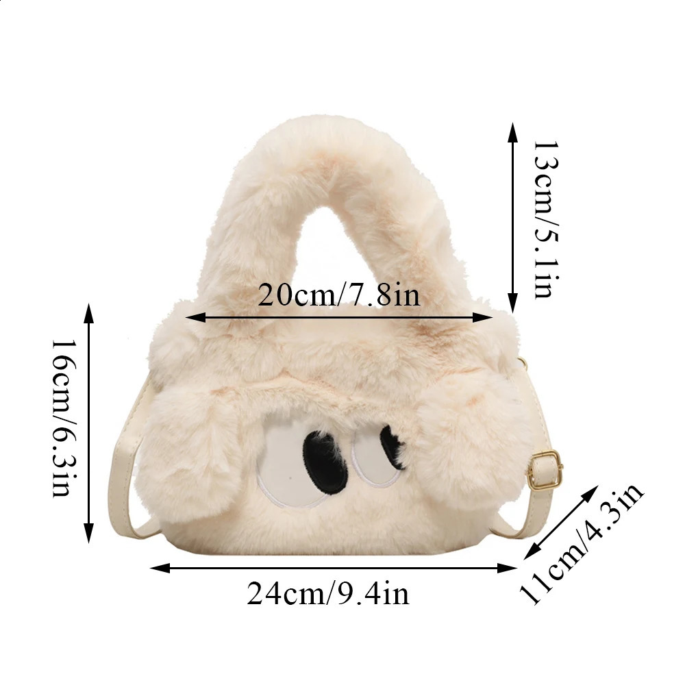 Evening Bags Y2k Winter Cartoon Big Eyed Dog Plush Bag TopHandle Kawaii Furry Soft Tote Handbag 2023 Luxury Women Crossbody 231118