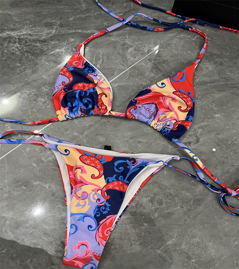 Bikinis Set Kadınlar Ayrı Mayo Askı Çiçek Baskı Üçgen Çantası Seksi Bikini