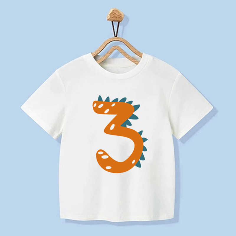 Camisetas número 1-9 meninos meninas dinossauros de dinossauros curtos shirts camiseta infantil Camiseta de presente de aniversário menina tops Kids Hip Hop Tees P230419
