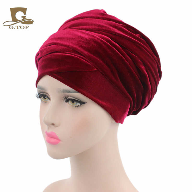 pannband Ny lyxig veckad sammet magisk turban hijab huvud wrap extra långt rör indisk headwrap halsduk slips y23