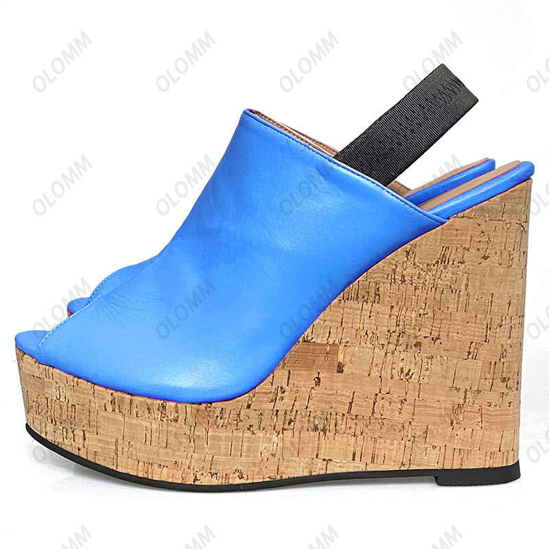 Olomm Yeni Varış Kadınlar Yaz Platformu Slingback Sandalet Kamaları Topuklu Peep Toe Güzel Siyah Butik Ayakkabı Bizi Boyut 5-20