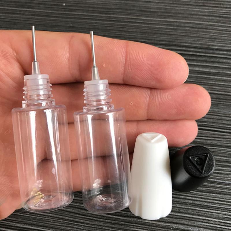 Bouteille d'aiguille en plastique à pointe longue et fine, capuchon de couleurs PET pour ELiquid 10 ml 15 ml 20 ml 30 ml, flacons compte-gouttes vides pour jus de liquide E avec bouchon à l'épreuve des enfants pour l'huile