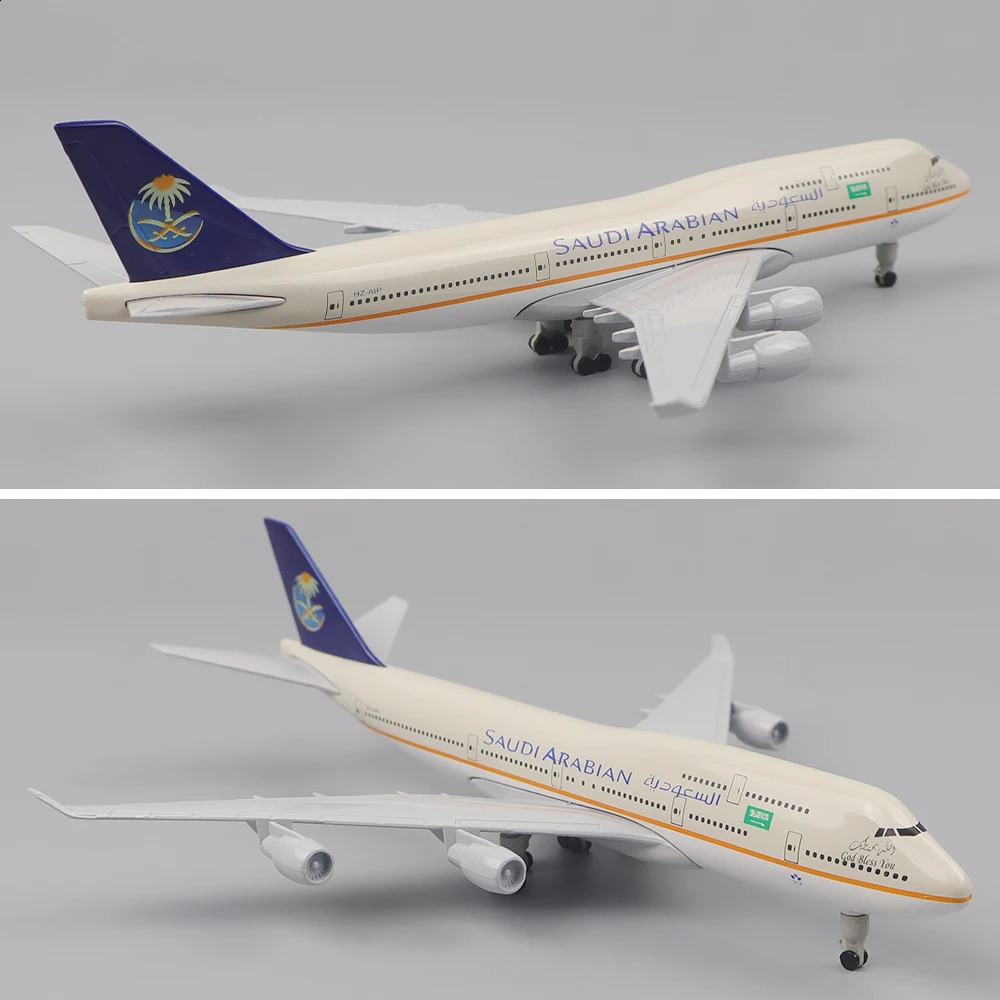 Aircraft Modle Metal Model 20cm 1 400 Saudi B747 Replica Alloy Material med landningsutrustning Ornament Barnleksaker Pojkegåvor 231118