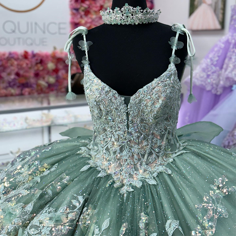 Dolce verde menta lucido abiti stile quinceanera fiore dolce 15 abiti da festa di compleanno ragazza di lusso abiti da 15 anos 2024