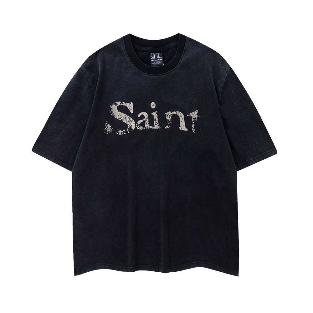 Saint Michael Men Women T Shirt Washed Distress Vintage Hip Hop Casual Oversized Short Sleeve Tees