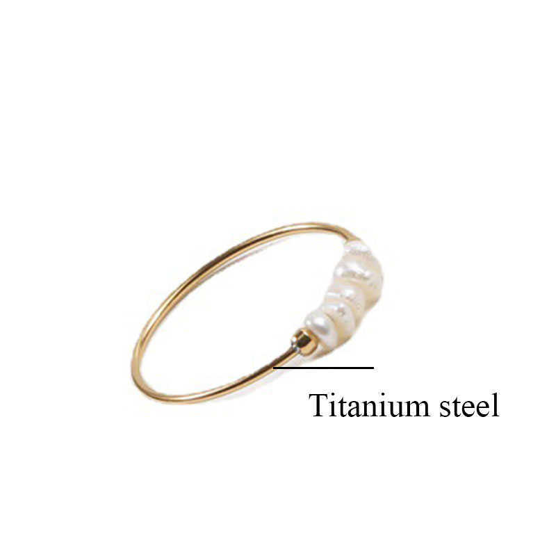 Bandringen High-end PVD Natural Freshwater Pearl onregelmatige combinatieringen voor vrouwen roestvrijstalen sieraden groothandel ringen maat 5-8