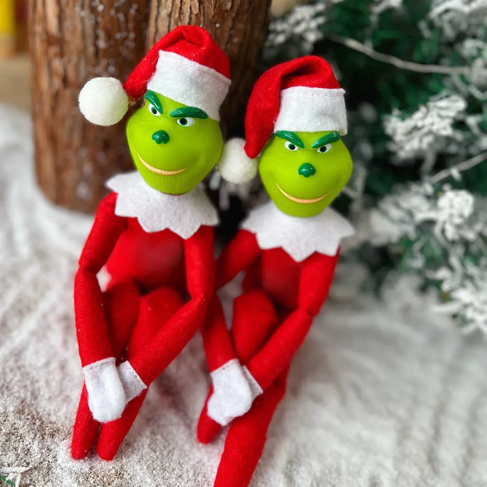 30cm New Christmas Grinches Doll Green Hair Monster Plush Toys Home Decorations Elf Ornament Pendant Children Birthday Gifts Happy New Year Hight