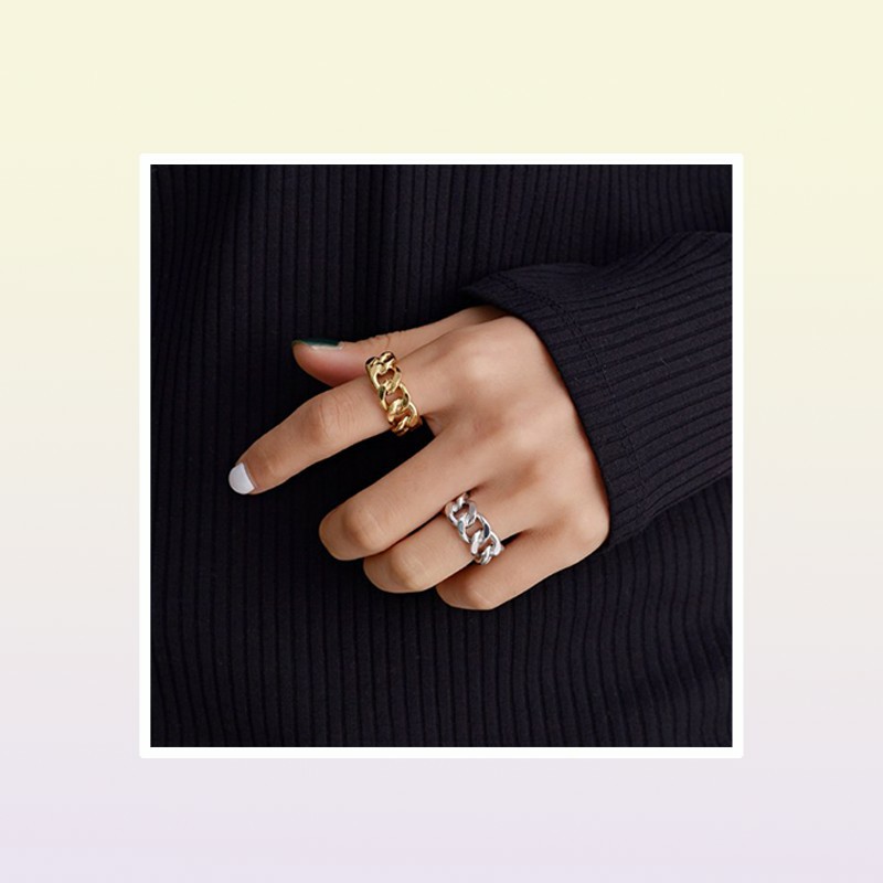 Peri039Sbox Gold Silver Color Chunky Chain Rings Link Ed Geometric Rings for Women Vintage Open Rings justerbara trendy94334972262253