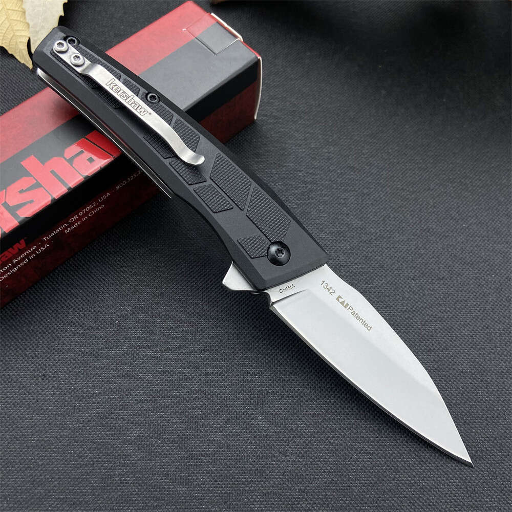 Ks 1342 Folding Pocket Knife 2.87/8cr13mov Drop Point Blade Black GFN Handle Assisted Survival Tactical EDC Knives 224