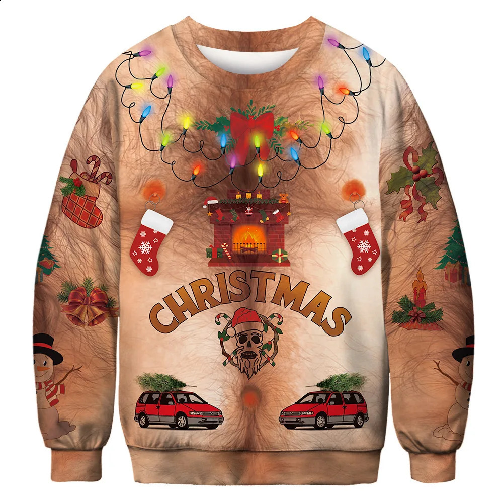 Kadın Sweaters Çirkin Noel Süvari Kadınlar/Erkekler Göğüs Saç Komik Gevşek Kazak 3d Kawaii Karikatür Cosplay Kış Üstleri Giyim Jersey Moletom 231118