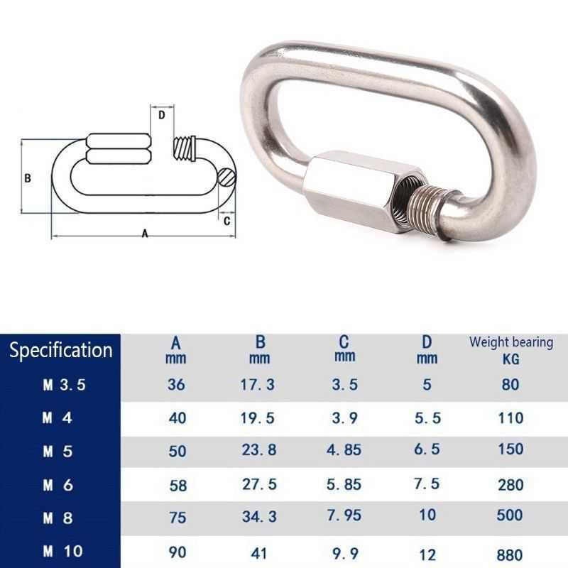 Carabiners 316 Stainless Steel Oval Quick Links Safety Snap Hook Climbing Carabiner Lock Buckle M4 M5 M6 M8 Silver P230420