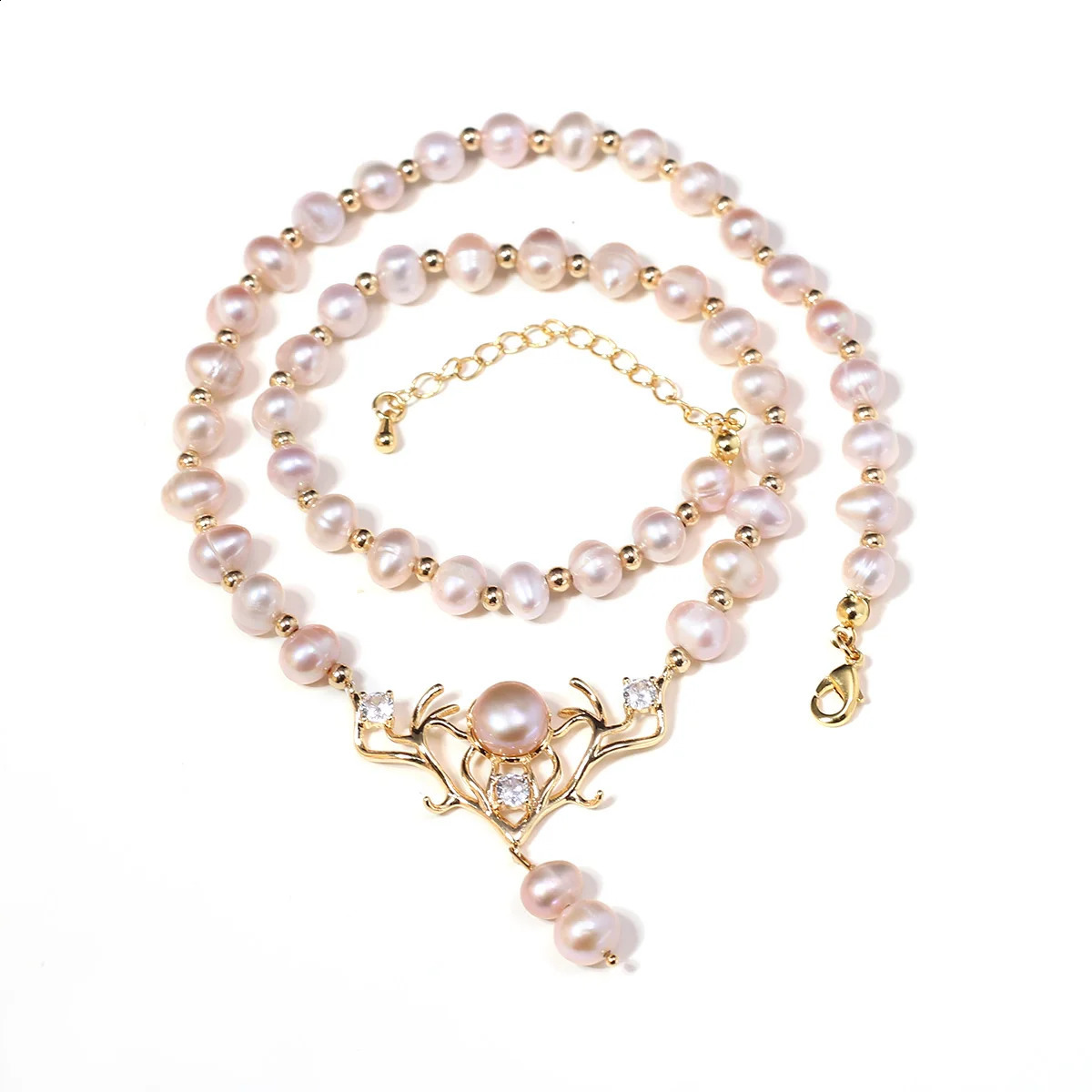 Pendant Necklaces Natural Freshwater Pearl Necklace Pink Round Shape Exquisite Accessories Women Personality Necklace Girls Wedding Party Jewelry231118